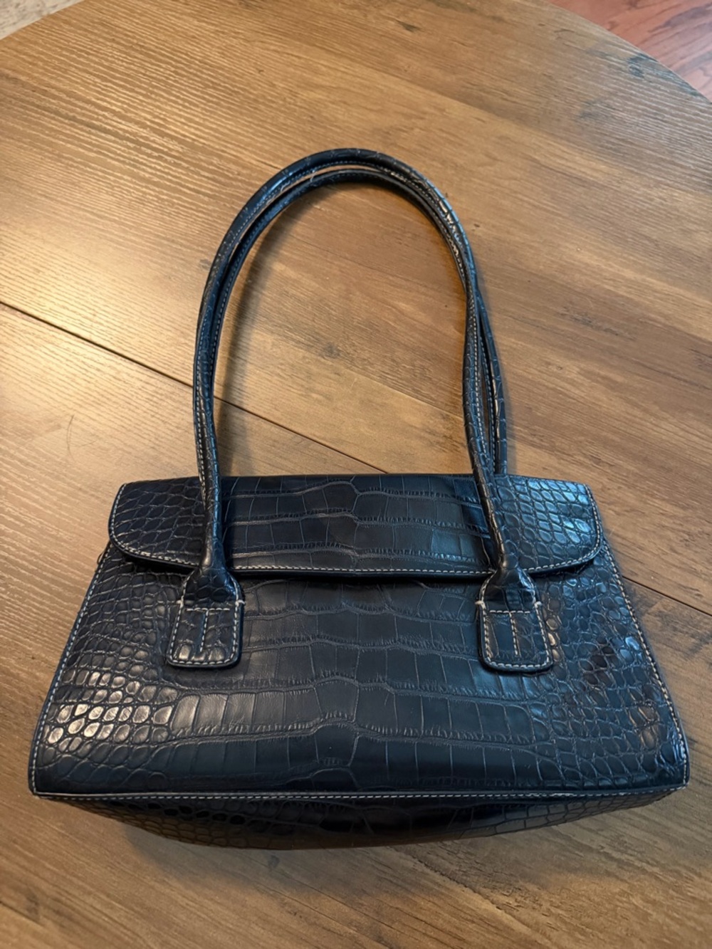 Vintage Tommy Hilfiger Black Croc-Embossed Shoulder Bag